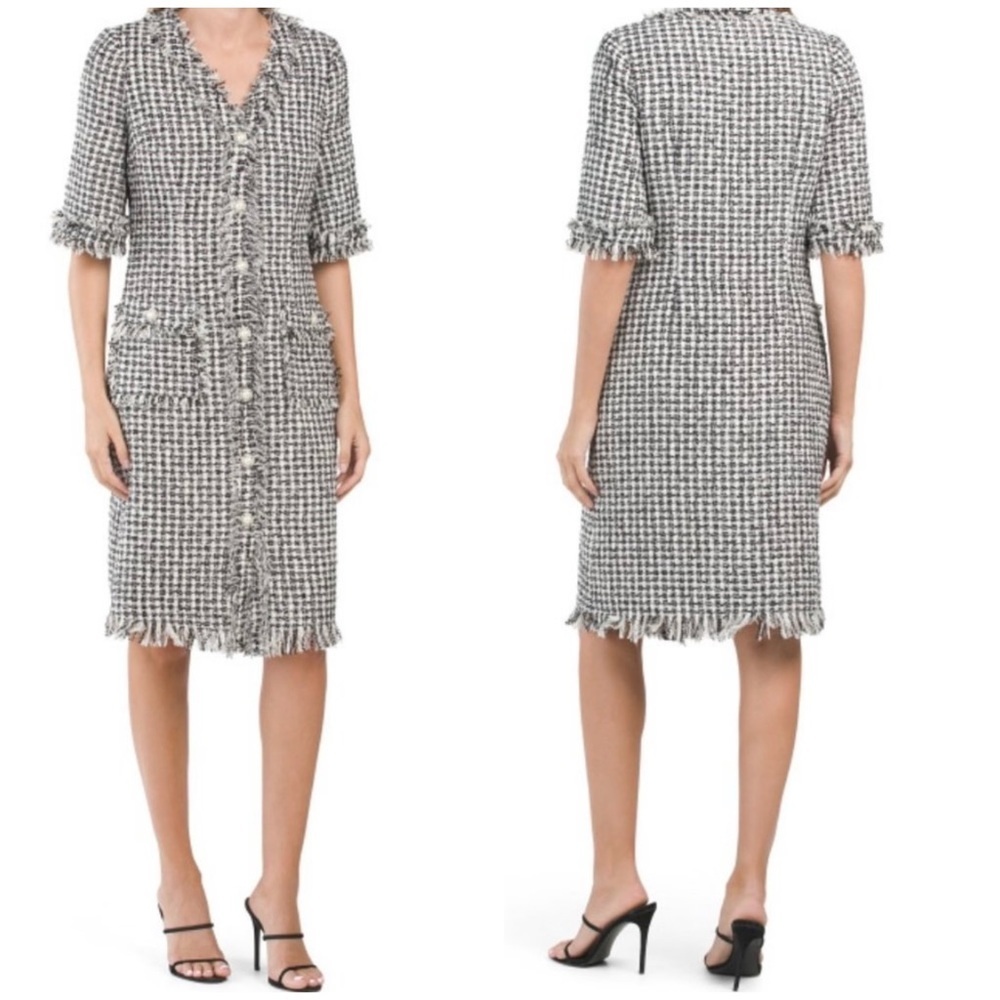 Rickie Freeman Teri Jon BEAUTIFUL TWEED dress with pearl button details